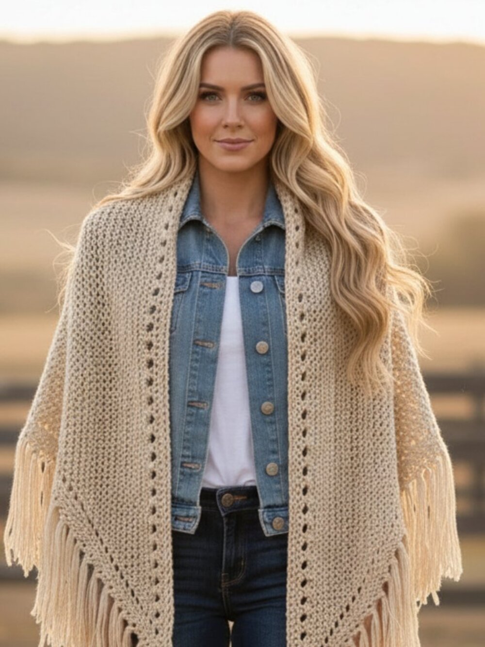 NEW Beige Tan Hand Knitted Shawl Wrap Scarf Boho Hippie Indie Artsy Earthy Chic